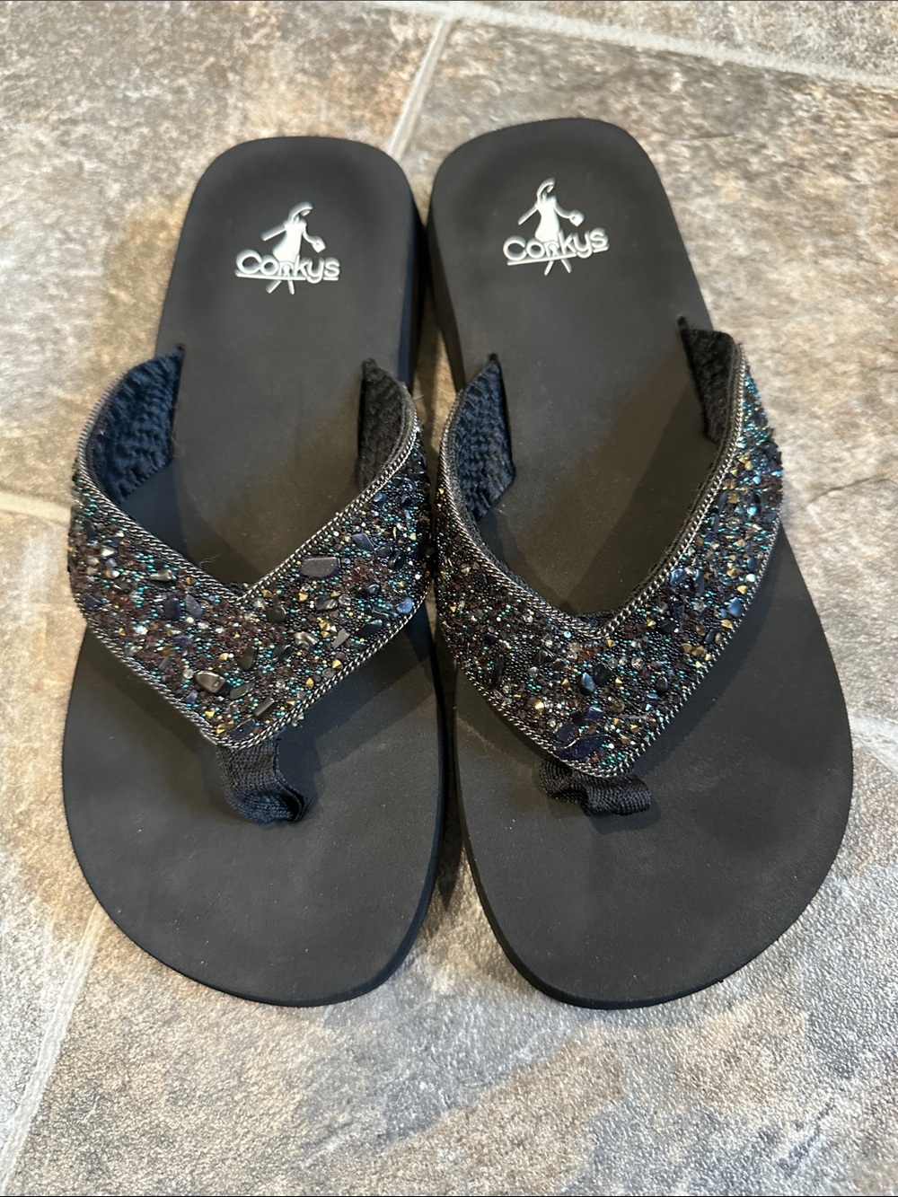 Corkys Black Jeweled Flip Flop Sandals Beautiful 😍